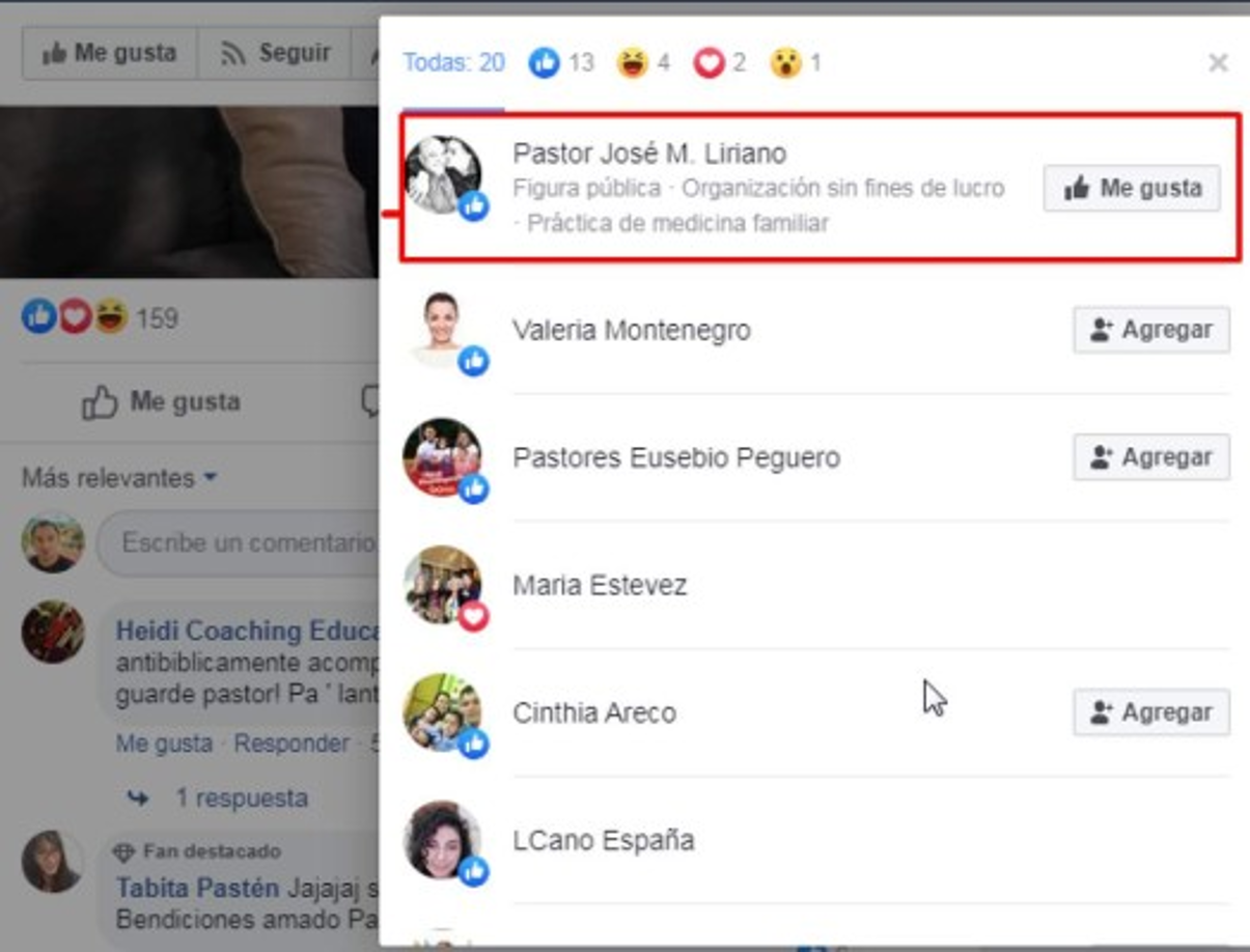Por si fuera poco los comentarios, el pastor Liriano le dio 'me gusta' a algunos que claramente iban dirigidos a la pastora Yesenia y nuevo esposo.