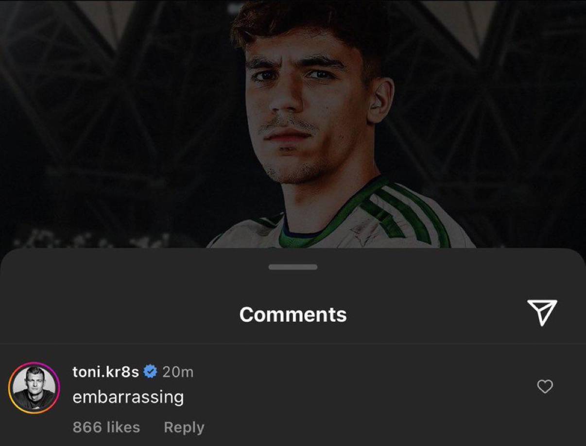  “Embarazoso”, el comentario de Toni Kroos sobre la noticia de que Veiga de tan solo 21 años decidió ir al fútbol árabe.