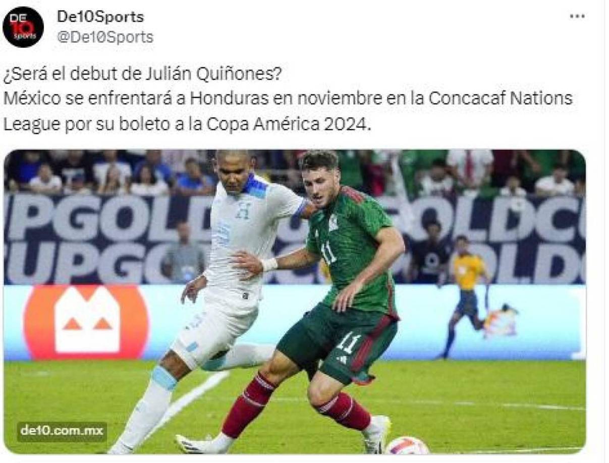 Prensa mexicana también señala que el colombiano Julián Quiñones podría debutar con México ante Honduras. El cafetero se nacionalizó mexicano; fue villano del Olimpia en la serie ante Atlas.