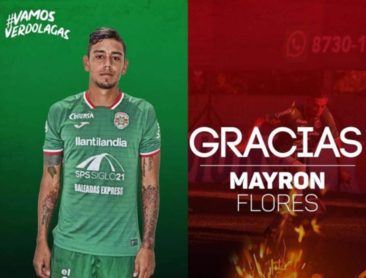 El Marathón anunció otra salida. La del mediocampista Mayron Flores, quien llegó para el Torneo Clausura 2019 procedente del Olimpia. Jugó 27 partidos en los dos campeonatos.