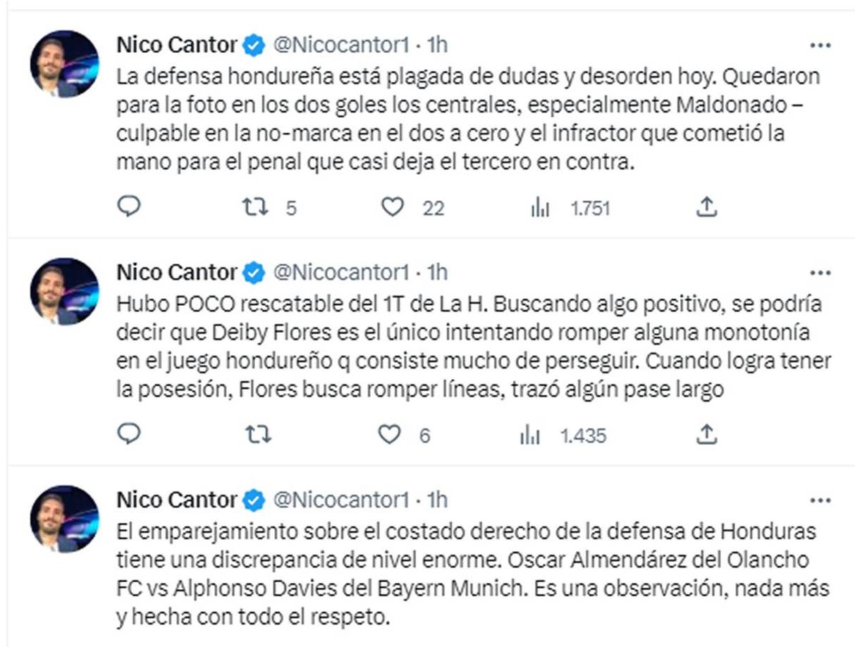 Nico Cantor dejó su opinión por la derrota de la Selección de Honduras contra Canadá.