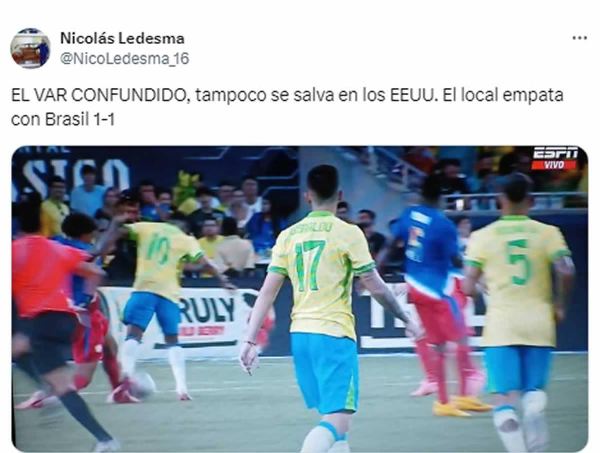 Nicolás Ledesma, periodista de Paraguay - “El VAR confundido, tampoco se salva en los EEUU. El local empata con Brasil 1-1”.