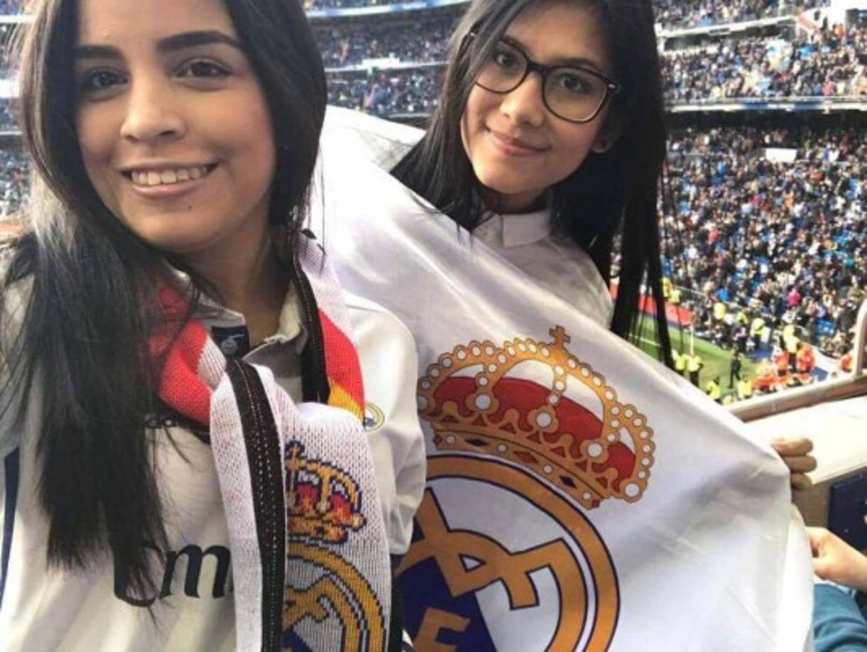 Karen Gissell junto a su prima Isis Velasco. Se han dado el lujo de ver al Real Madrid en el Santiago Bernabéu.