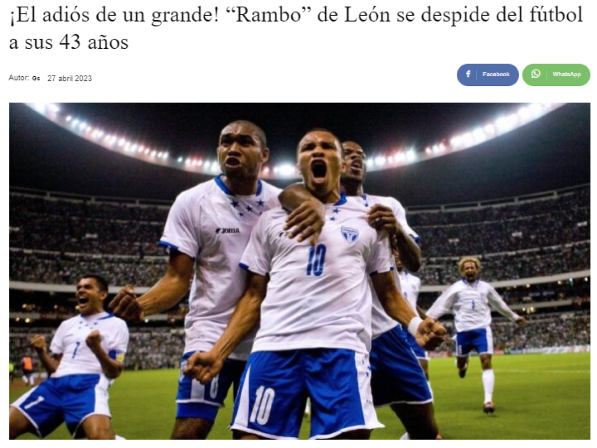 Diario El País tituló: ”¡El adiós de un grande! Rambo de León se despide del fútbol a sus 43 años”, 