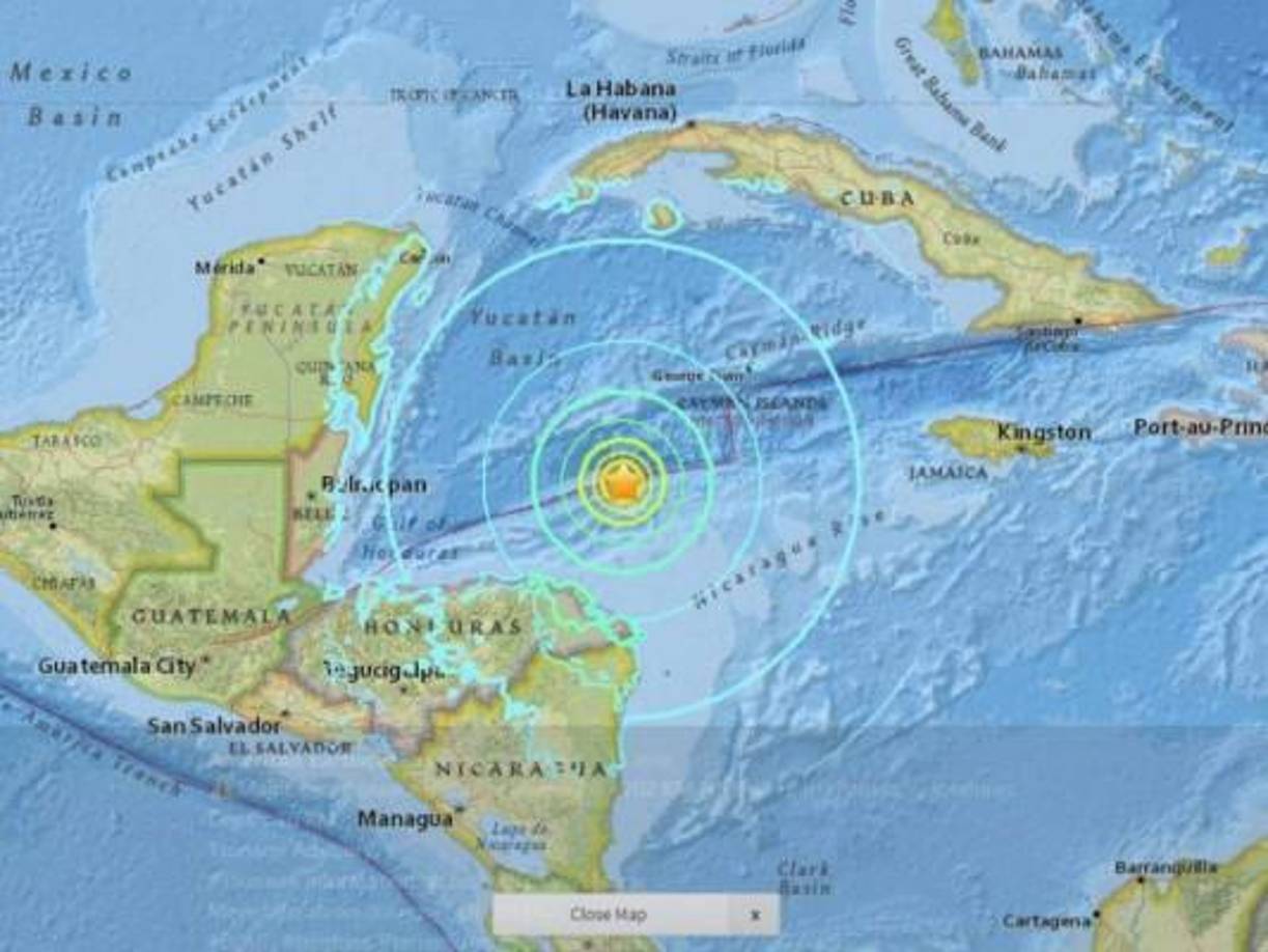 Tuvo una magnitud de 7,6. El temblor, que se inició en el mar a 44 kilómetros de la isla hondureña de Gran Cisne y a 10 kilómetros de profundidad, hizo que el Centro de Alertas de Tsunami del Pacífico lanzase el aviso por riesgo de maremoto en la región, que desactivó dos horas después.