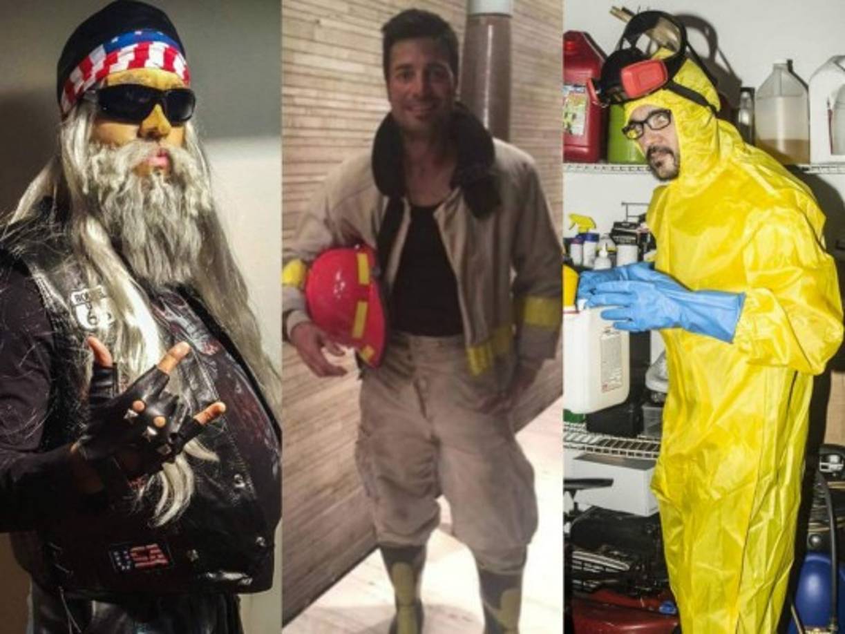 Estos tres artistas latinos lucieron completamente diferentes. El primero Romeo Santos de motociclista. Chayanne de Bombero y Juanes de Walter White de Breaking Bad.