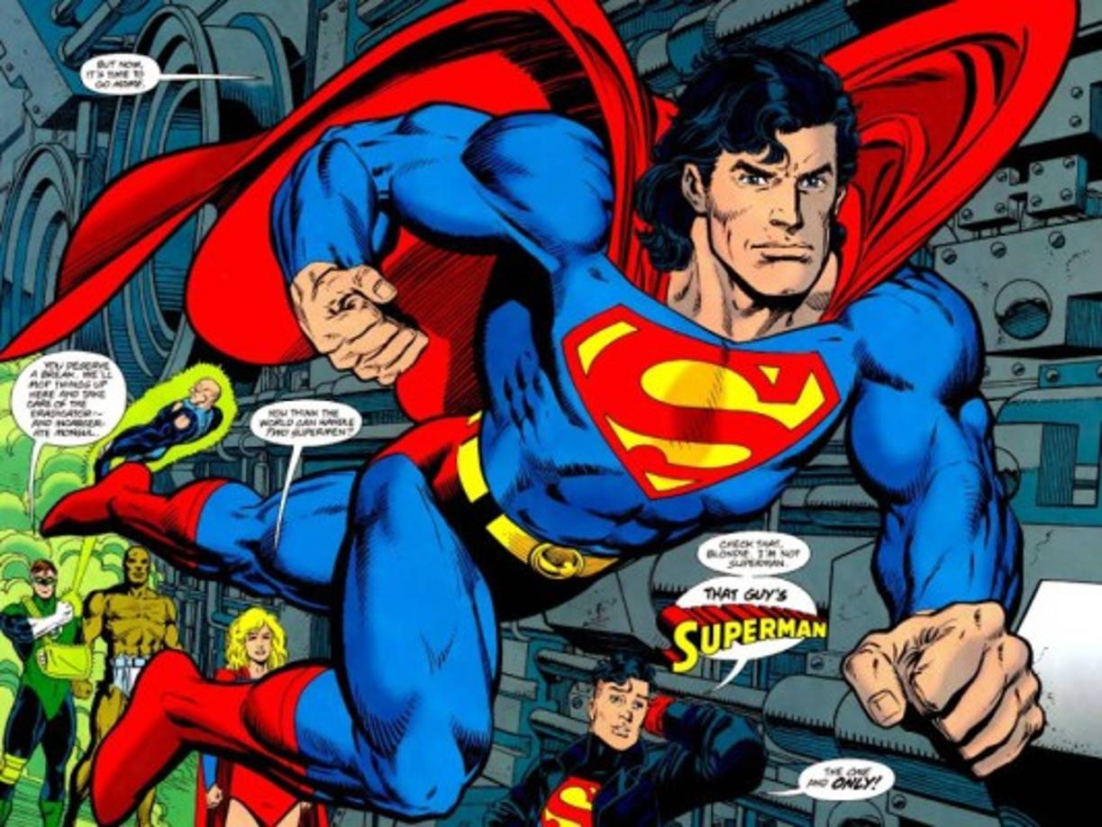 Los años 1990 fueron una época muy agitada para Supermán. Murió, fue resucitado, obtuvo un cambio de apariencia y de poderes hasta volver poco a poco a la normalidad. <br/>Fue en esta época cuando se dejó crecer el pelo, aspecto que conservaría por algún tiempo.<br/>En lo que a su traje se refiere, el símbolo de la 'S' alcanzó su mayor tamaño, llegando a ocupar casi toda la zona pectoral y su capa se alargó hasta llegar a los tobillos.