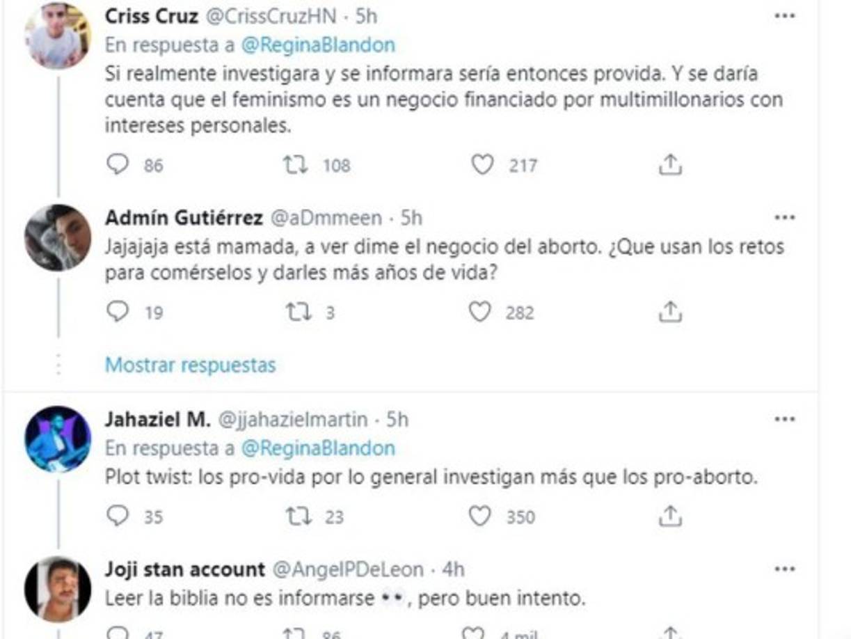Algunos usuarios de Twitter dijeron que el comentario de Regina era “estereotipado”, por decir que las personas que defienden la vida no se informan o son ignorantes.