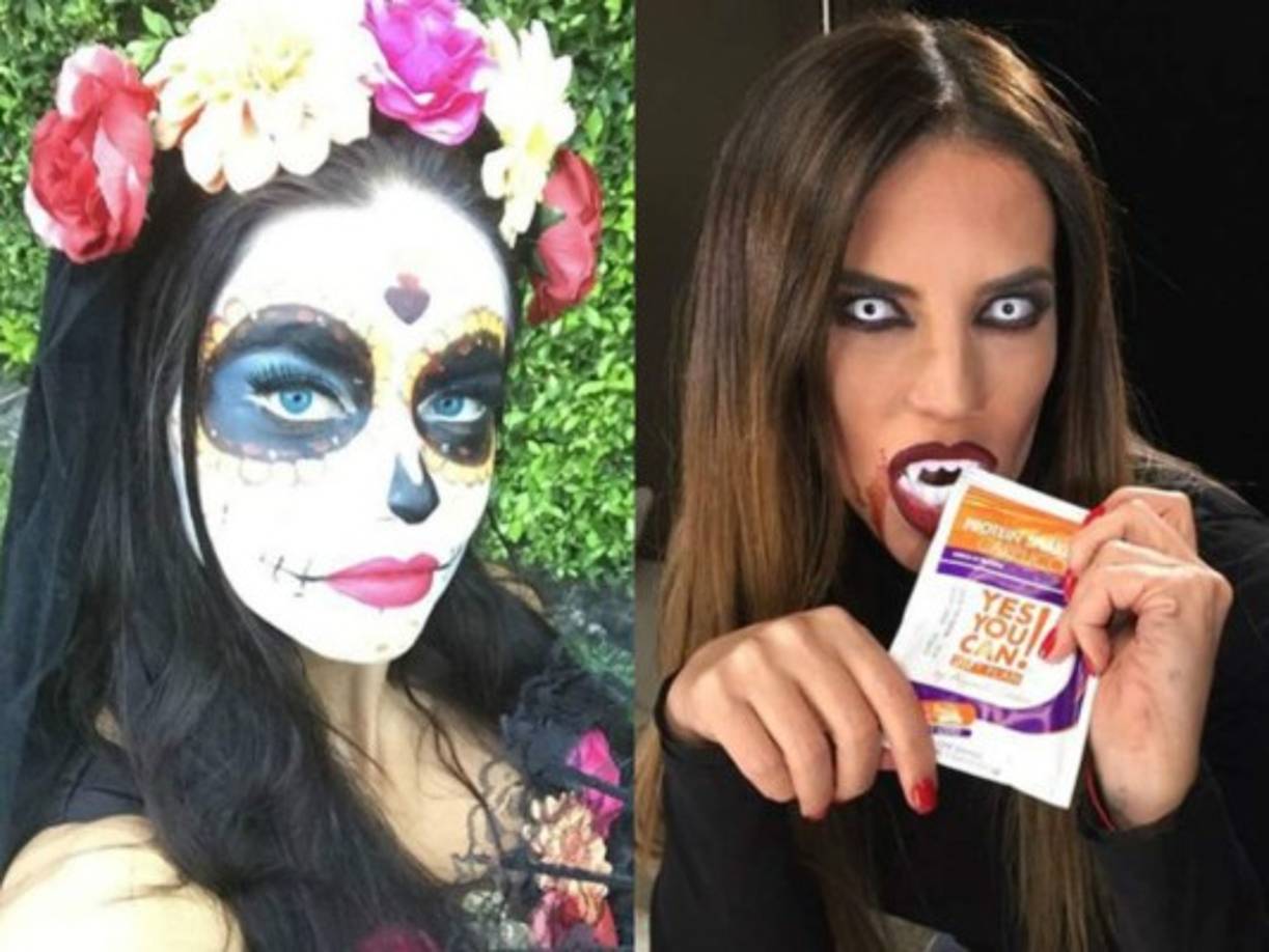 Adriana Lima de La Catrina y Gaby Espino de una vampiresa.