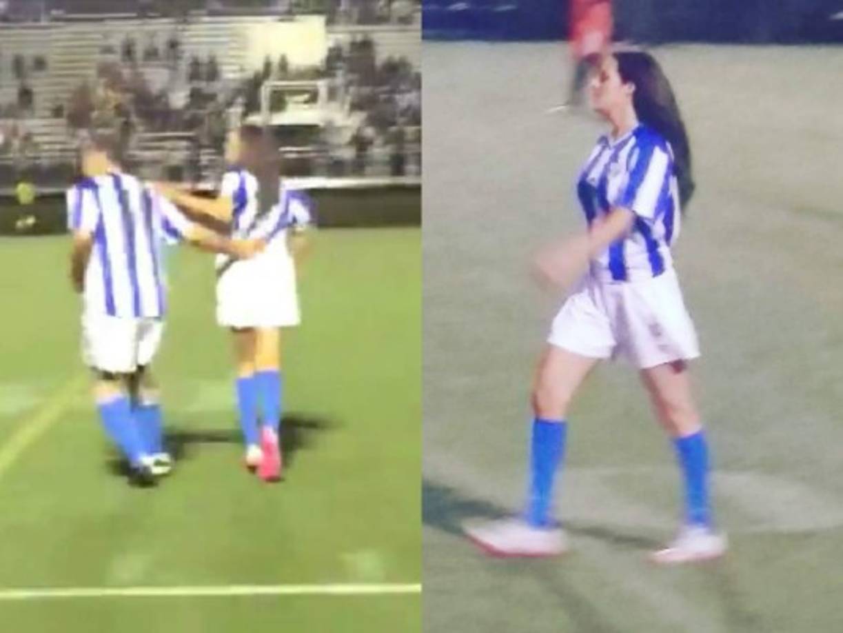 Nathalia Casco vestida con los colores de la bandera de Honduras.