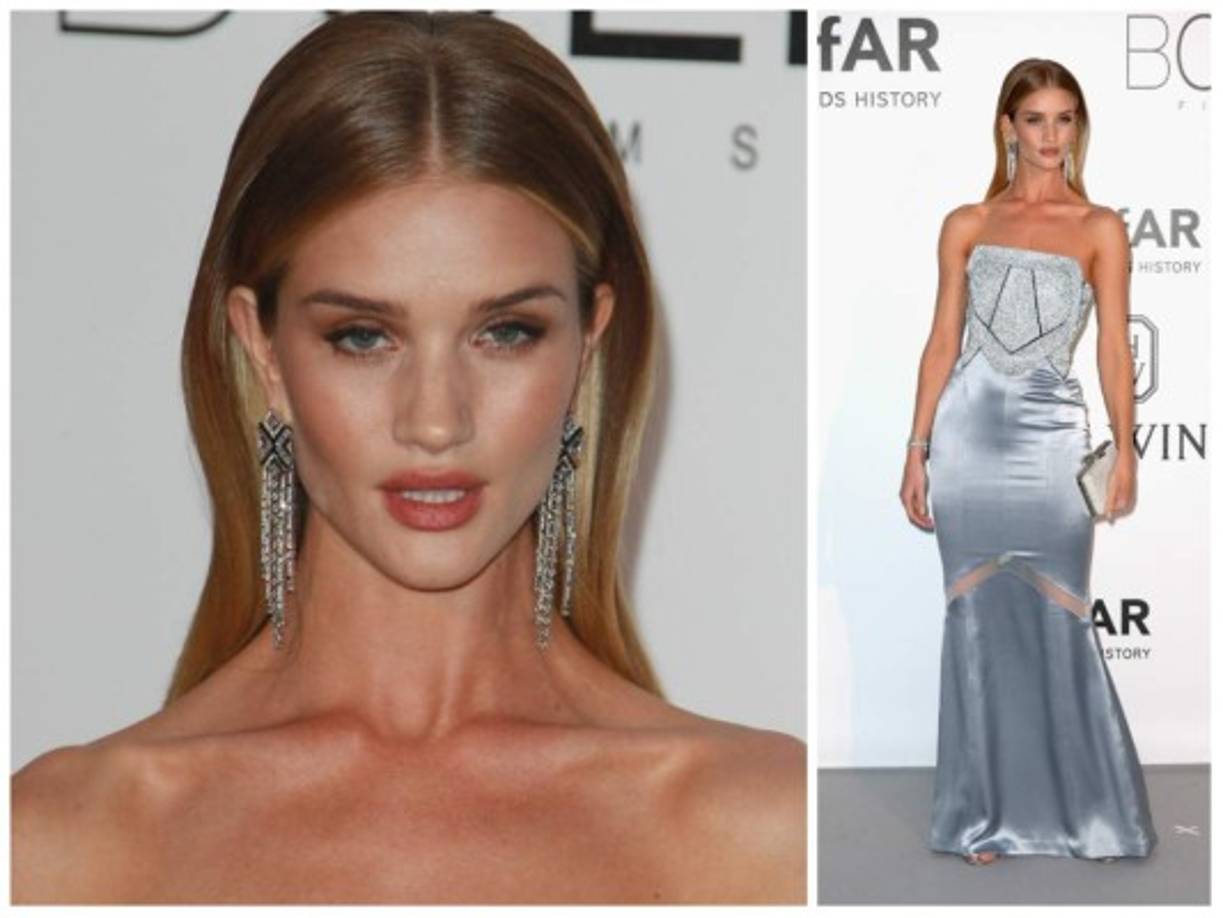 La actriz y modelo Rosie Huntington-Whiteley en la gala AmFAR 2016 en el Festival de Cine de Cannes.