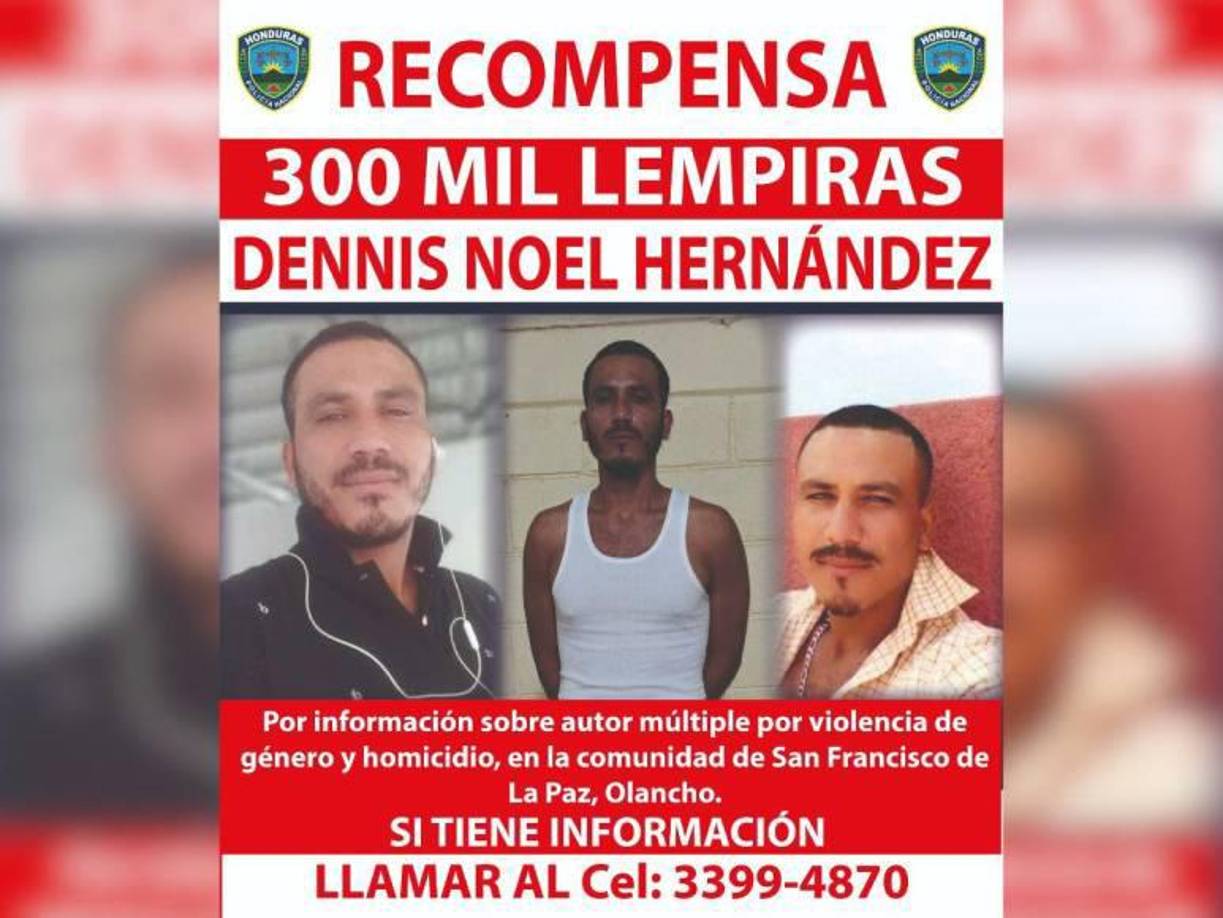 La Policía Nacional ofrece una recompensa de 300,000 lempiras por el sospechoso de la masacre.