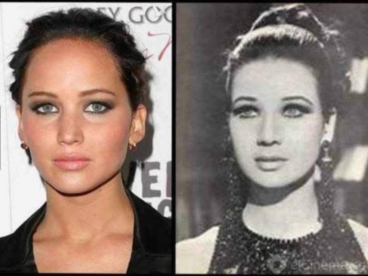 Zubaida Ahmed Tharwat y Jennifer Lawrence <br/>Zubaida fue una actriz egipcia. Nació en junio de 1940 y murió en diciembre de 2016.