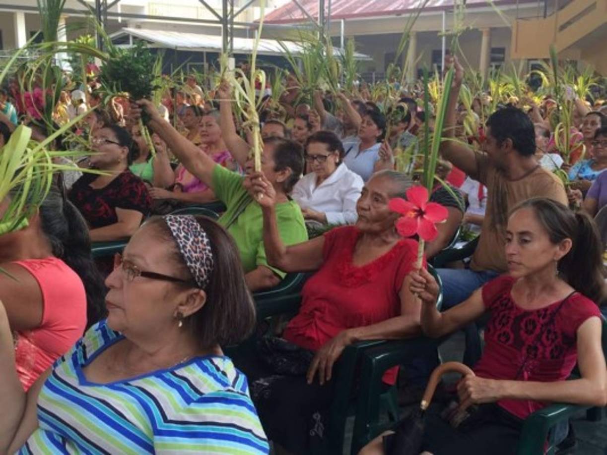 Un buen número de feligreses católicos participan en la celebración de Domingo de Ramos.