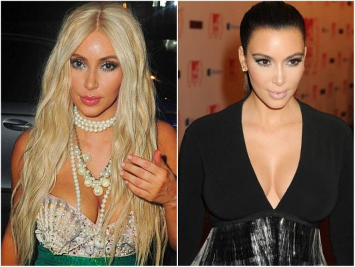 Año 2012: Es extravagente y fuera de serie. Kim ha pasado de lucir cabello rubio a negro. Como puede llevar su cabello suelto también le luce una cola de caballo.