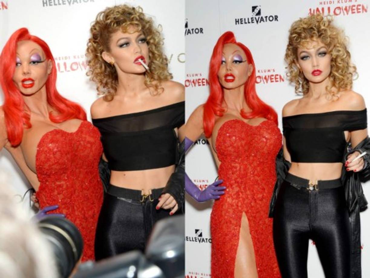 Heido Klum como Jessica Rabbit posa con Gigi Hadid.