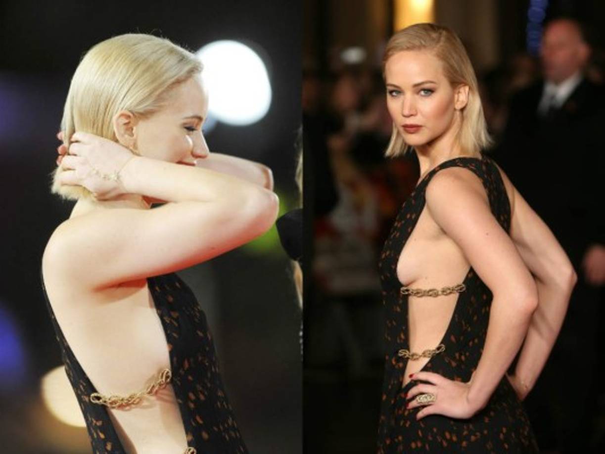 En la capital inglesa, Lawrence, de 25 años, volvió a sorprender a sus seguidores con un vestido negro con detalles anaranjados de Dior -marca de la que la intérprete es imagen desde hace dos años-