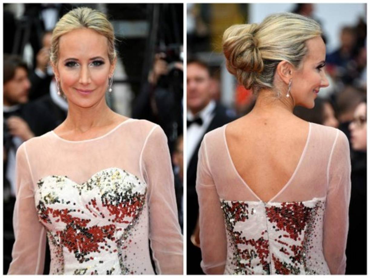 Lady Victoria Hervey desfiló por la alfombra roja de Cannes luciendo un elaborado recogido y sombras en tonos plata.