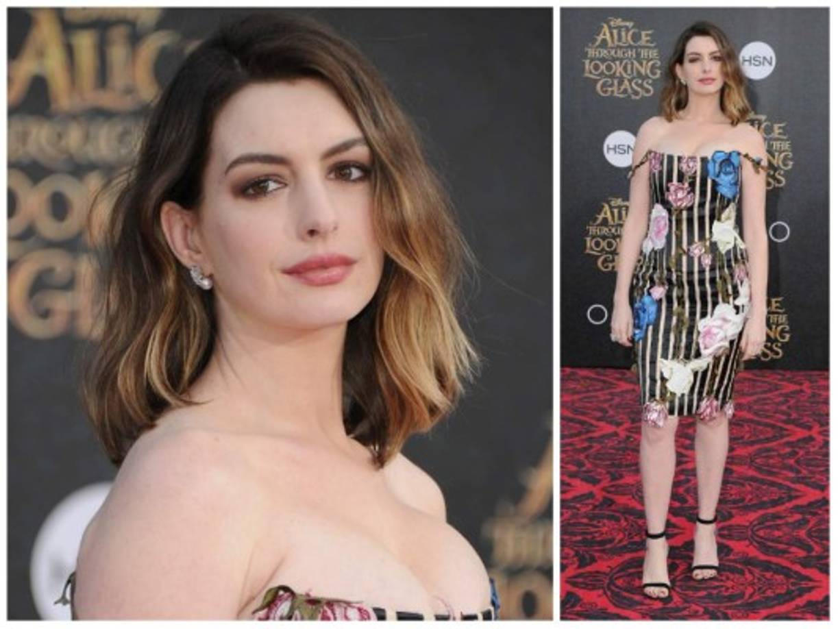 Anne Hathaway llegó vestida en un diseño de Christopher Kane para la premiere en Los Ángeles de 'Alicia a través del espejo' (Alice Through The Looking Glass).