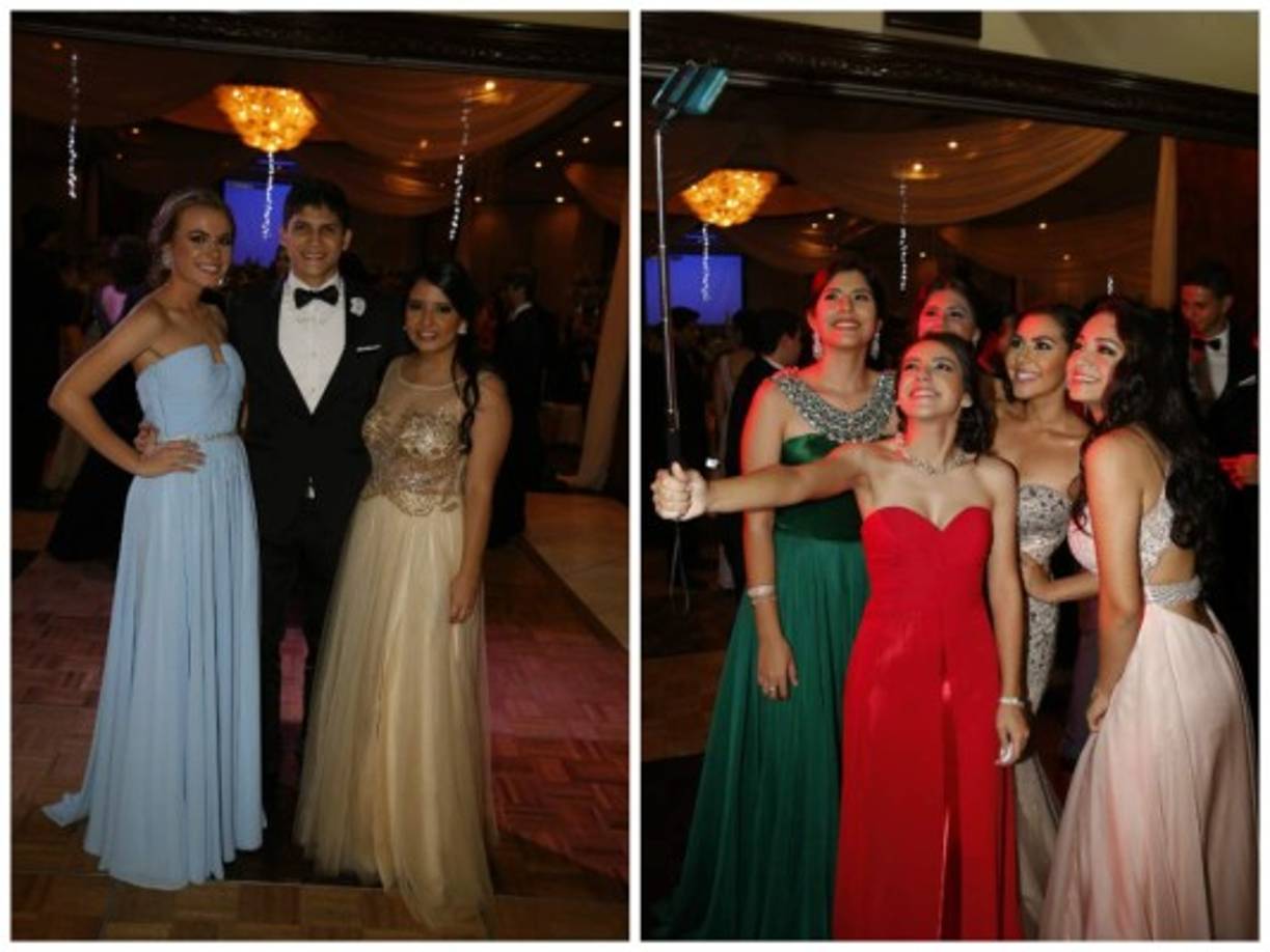 Sofía Suazo, Gabriel Moncada y Sofía Rosa con las lindas graduadas que aprovecharon su glamur para los selfis.