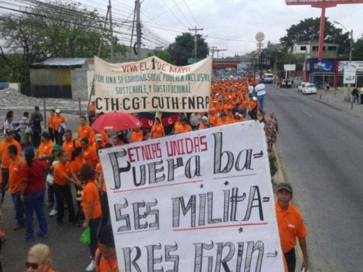 Marcha del Día del Trabajo en Tegucigalpa.