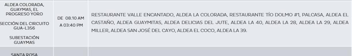 La Enee también programó cortes en varias zonas de El Progreso, Yoro. 
