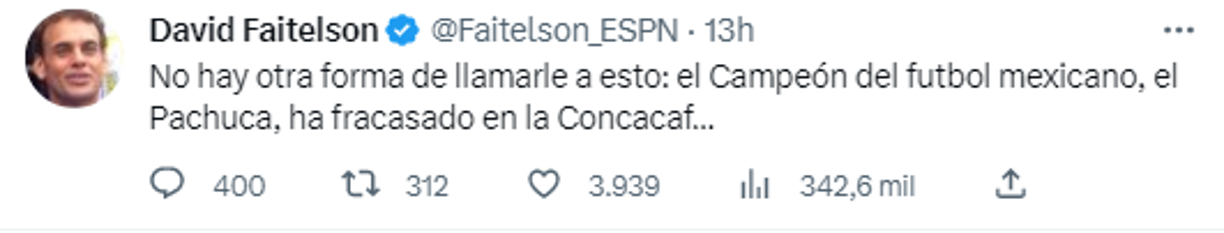 David Faitelson: “No hay otra forma de llamarle a esto: el Campeón del futbol mexicano, el Pachuca, ha fracasado en la Concacaf...”