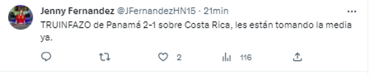 Jenny Fernández de Diario DIEZ: “TRIUNFAZO de Panamá 2-1 sobre Costa Rica, les están tomando la media ya”.