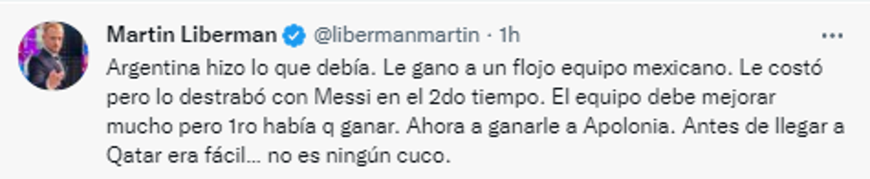 El periodista argentino, Martin Liberman, realizó un análisis del encuentro. 