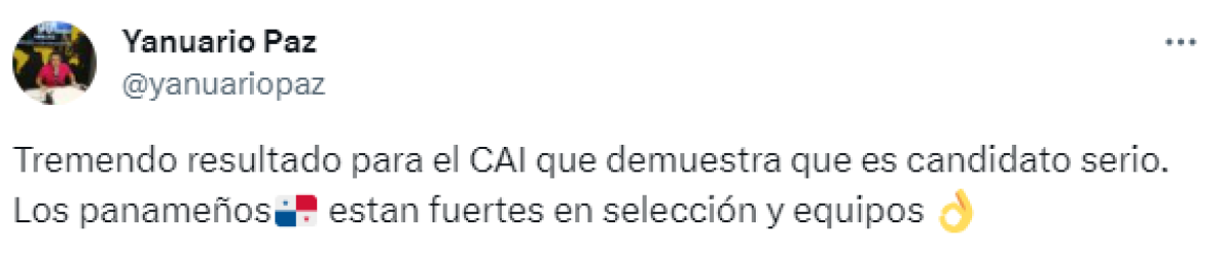 Yanuario Paz: “Tremendo resultado para el CAI que demuestra que es candidato serio. Los panameños están fuertes en selección y equipos”.