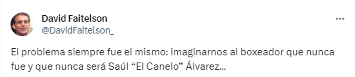 “El problema siempre fue el mismo: imaginarnos al boxeador que nunca fue y que nunca será Saúl “El Canelo” Álvarez...”, fue otro de los comentarios de Faitelson.