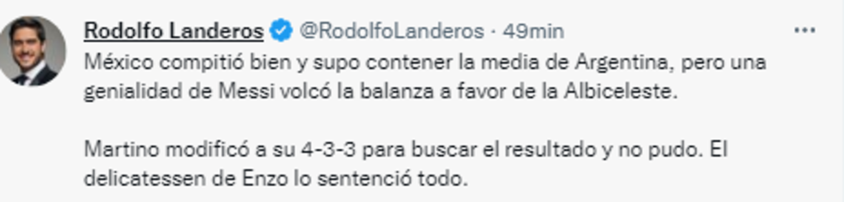 Y los comunicadores seguían criticando los movimientos técnicos del Tata Martino para el segundo tiempo. 