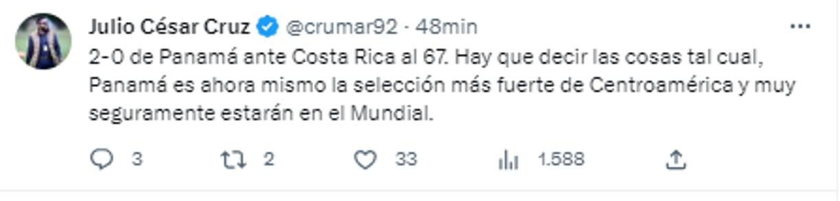 El periodista Julio Cruz: “Hay que decir las cosas tal cual, Panamá es ahora mismo la selección más fuerte de Centroamérica y muy seguramente estarán en el Mundial”.