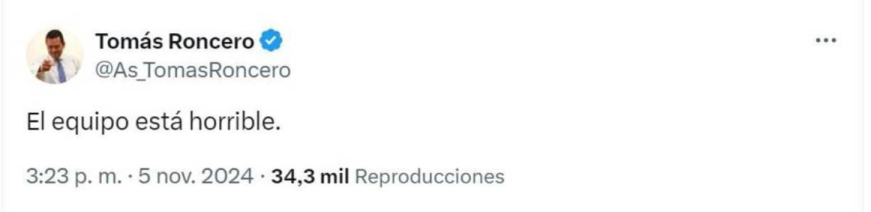 El periodista Tomás Roncero no tardó en opinar al respecto: “El equipo está horrible”