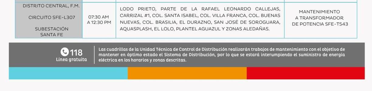 En sectores de la capital de República no habrá energía de 7:30 am a 12:30 pm. 