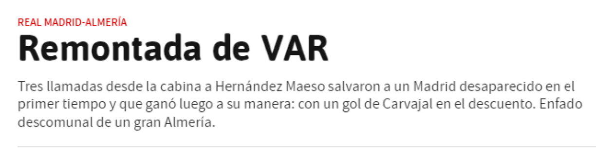 Diario AS la tituló: “Remontada de VAR”.
