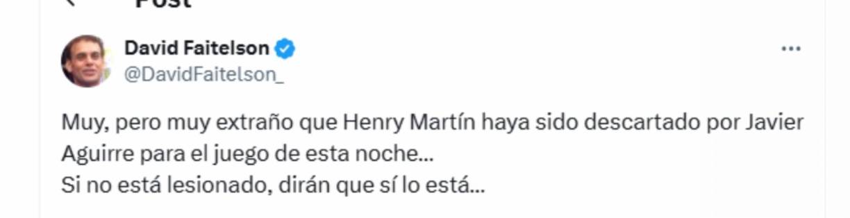 Faitelson señaló estar sorprendido por el hecho de que Vasco Aguirre dejó fuera de la convocatoria del Honduras vs México al delantero Henry Martín, el goleador del América.