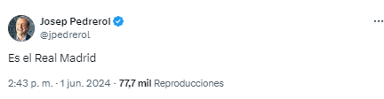 “Es el Real Madrid”, comentó en redes sociales Josep Pedredol de El Chiringuito de España.