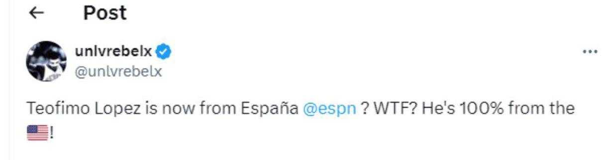 Muchos evidenciaron su sorpresa con ESPN por colocar la bandera de España al lado del nombre del boxeador Teófimo López.