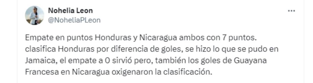 ”El empate sirvió, pero también los goles de Guayana Francesa en Nicaragua oxigenaron la clasificación”, mencionó la periodista hondureña Nohelia León.