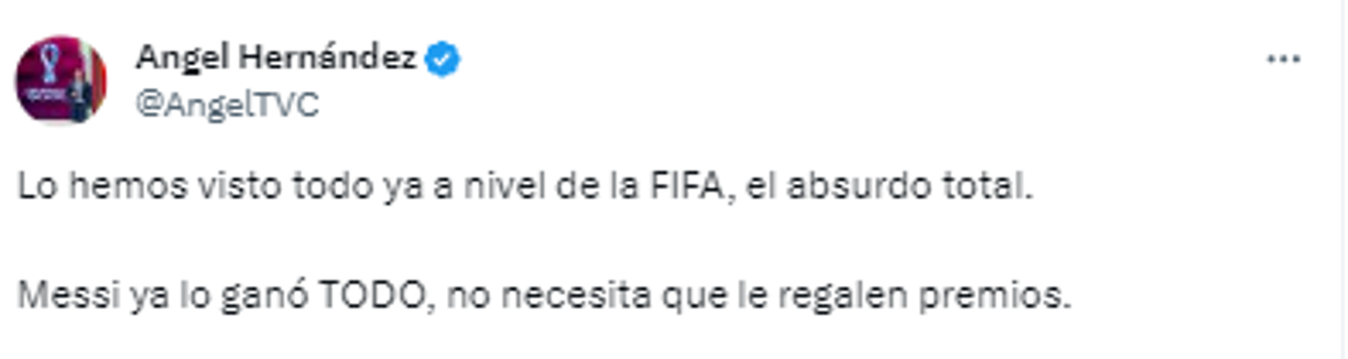 “Lo hemos visto todo ya a nivel de la FIFA, el absurdo total”, son otros de los comentarios de la prensa hondureña tras el The Best a Lionel Messi.