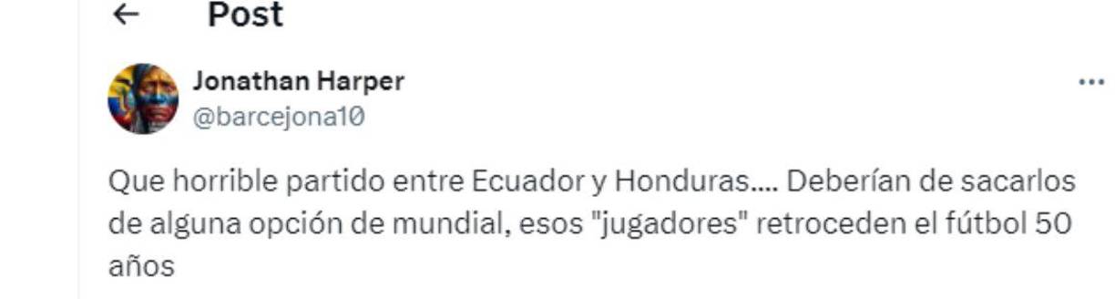 Aficionados de Ecuador reaccionaron molestos y señalaron que el duelo ante Honduras fue un “horrible partido”.