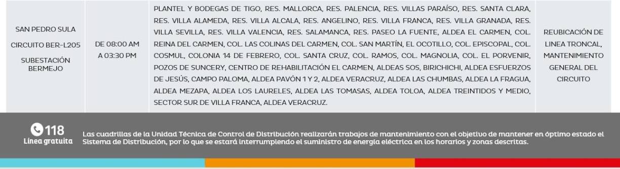 San Pedro Sula, Cortés: 8:00 am - 3:30 pm. 