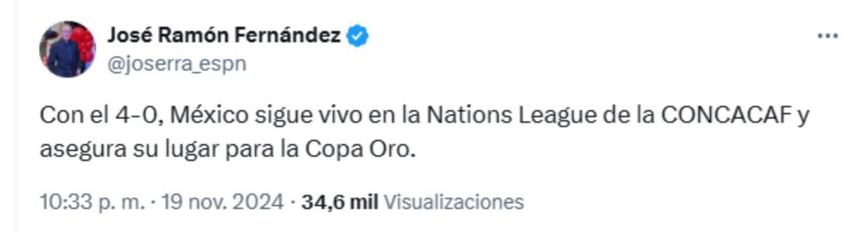 José Ramón Fernández de ESPN dejó su mensaje tras la goleada de México ante Honduras. 