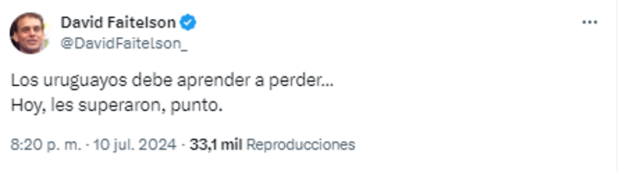 “Los uruguayos deben aprender a perder...Hoy, les superaron, punto”, comentó Faitelson tras el zafarrancho. 