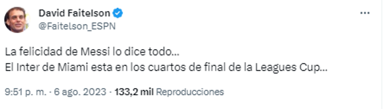 David Faitelson se pronunció: “La felicidad de Messi lo dice todo...El Inter de Miami está en los cuartos de final de la Leagues Cup...”
