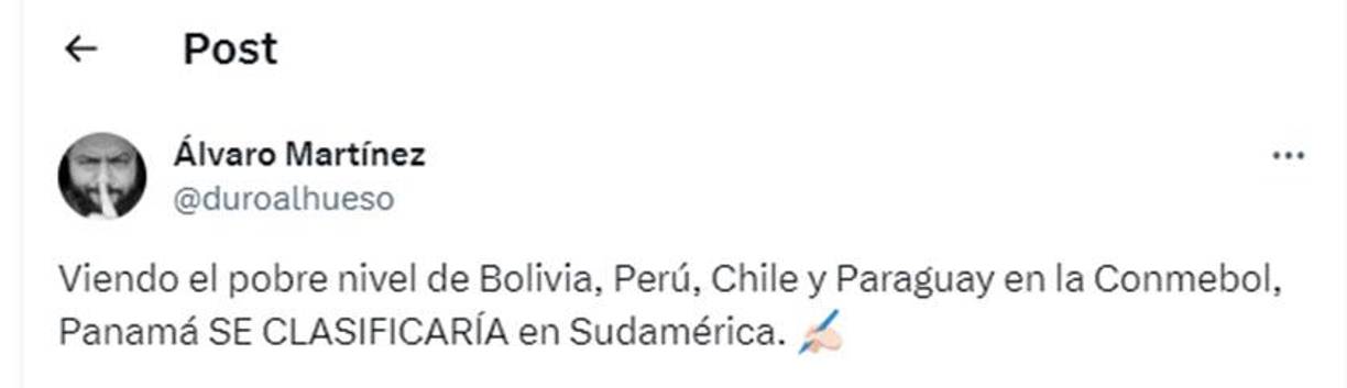 Álvaro Martínez de Panamá ha generado revuelo al señalar que Panamá “se clasificaría en el área de Conmebol” tras ver el bajo nivel de Bolivia, Perú, Chile y Paraguay.