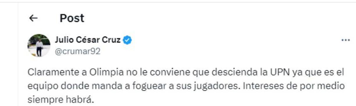 Julio Cruz: “Claramente a Olimpia no le conviene que descienda la UPN.”