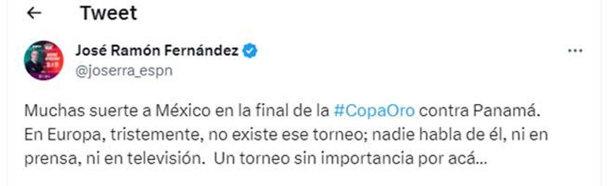 José Ramón Fernández dejó un contundente mensaje: “En Europa, tristemente, no existe ese torneo; nadie habla de él, ni en prensa, ni en televisión. Un torneo sin importancia por acá”, indicó. 