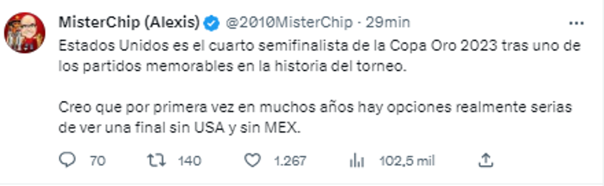 MisterChip: “Estados Unidos es el cuarto semifinalista de la Copa Oro 2023 tras uno de los partidos memorables en la historia del torneo”.